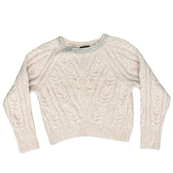 Express Baby Pink Chunky Knit Jeweled Collar Crew Neck Sweater size XS Glam - Picture 1 of 8